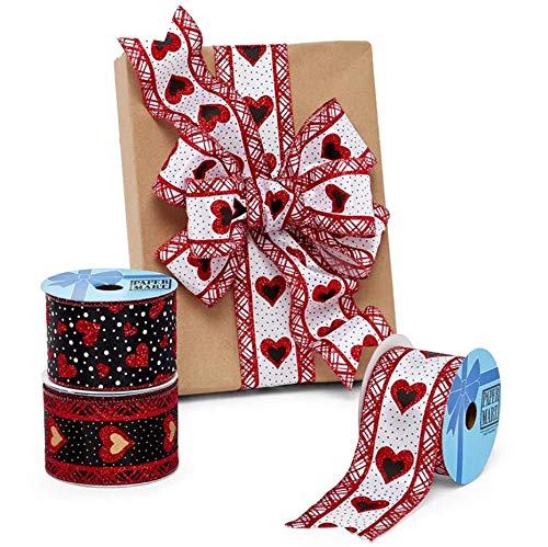 2 1/2" X 10 Yards Glitter Hearts & Dots On Wired Ribbon - Red/White - Roll 1 - Image 3