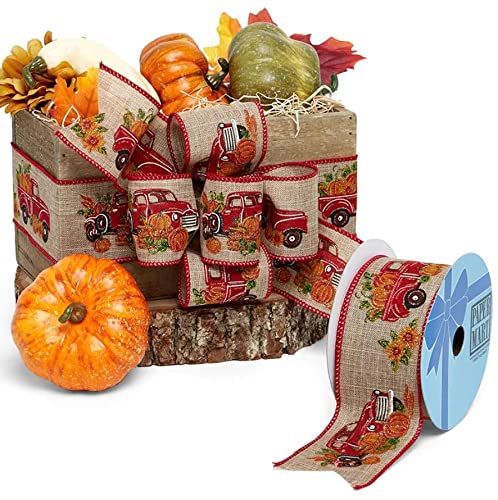 2 1/2" X 10 Yards Vintage Truck & Pumpkins Wired Ribbon - Image 3
