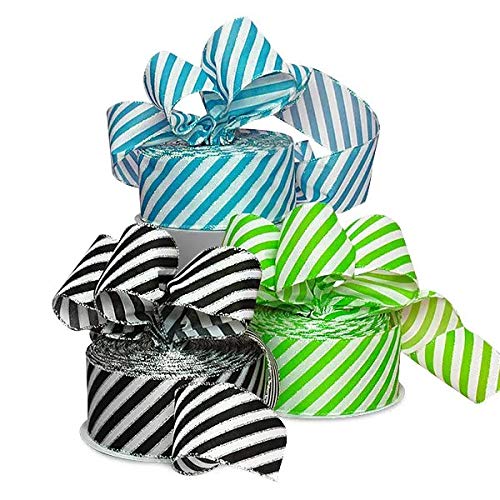 Black and White Diagonal Stripe Wired Satin Ribbon 2 1/2" X 25 Yards - Image 3