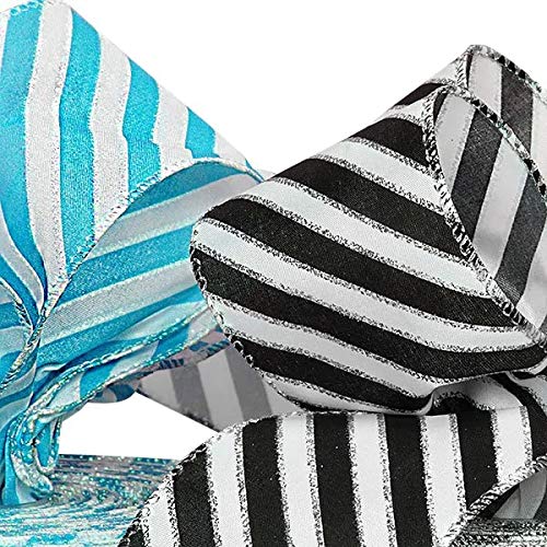 Black and White Diagonal Stripe Wired Satin Ribbon 2 1/2" X 25 Yards - Image 4