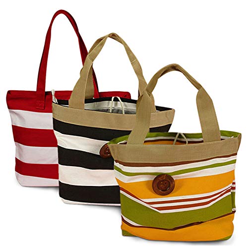 Black and White Striped Canvas Tote Bags | Length - 16 3/4" - Image 4