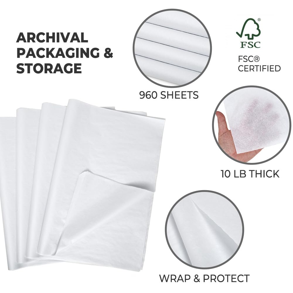 Paper Mart White Tissue Paper Bulk Quantity, 960 Sheets, Acid Free Tissue Paper for Storage, 18 x 24 Inch Sheets - Image 3